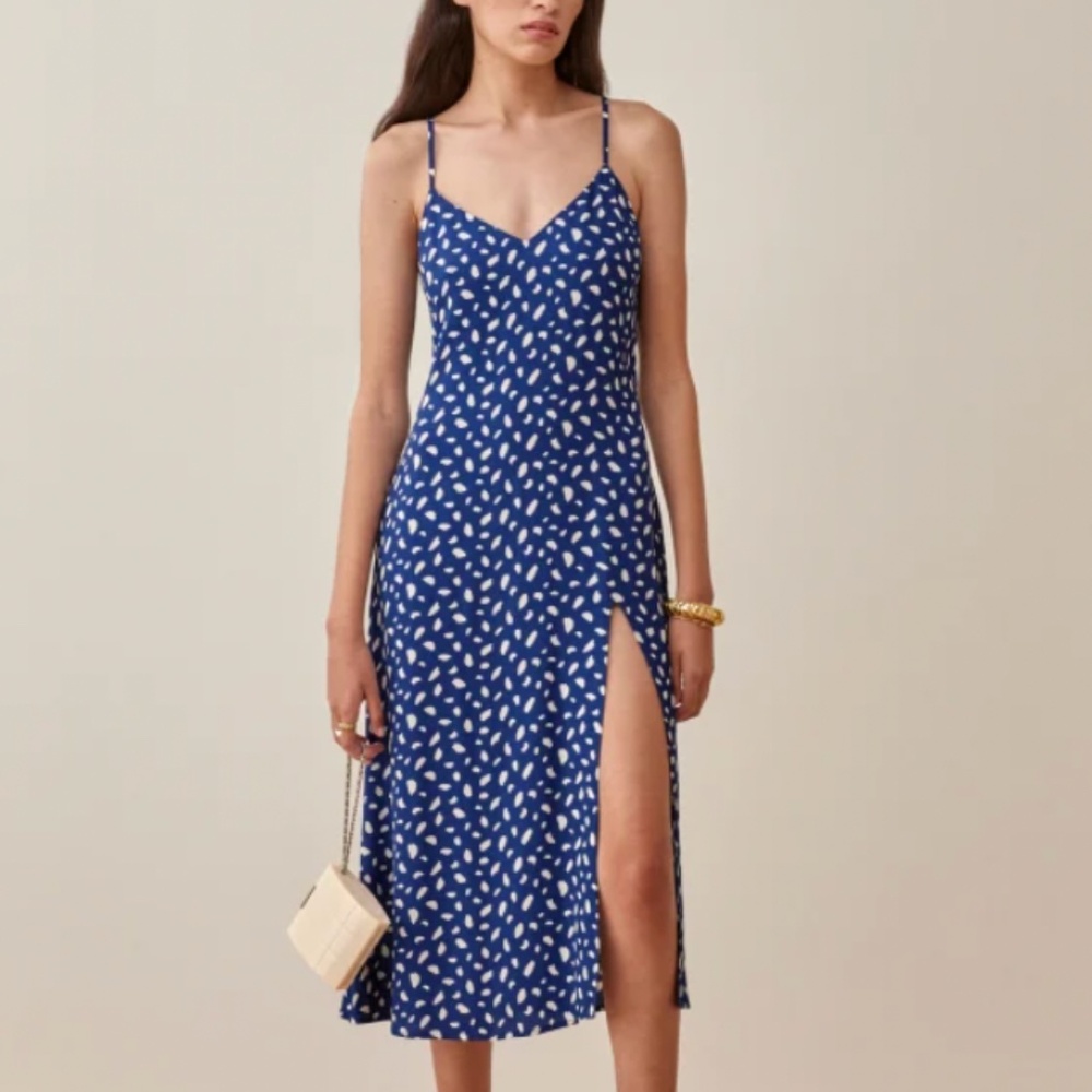 Reformation Crimini Dress — Blue Print, Size 4